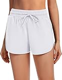 OBFUN Sport-Shorts für Damen, hohe Taille, Laufen, Workout, schwarz, sportlich, Spandex, Delfin-Shorts für Fitnessstudio, Yoga, Taschen, 6,3 cm, 03 - Weiß, Klein