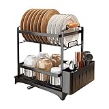 2-stöckiges Abtropfgestell mit Abtropfschale, Küchen-Trockengestell, Besteckhalter, kompakte Spüle für Arbeitsplatte und Spüle, platzsparende und stilvolle Küchenlösung