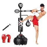 Punchingball 5-in-1-Geschwindigkeits-Box-Trainer für Jugendliche, Freistehende Schlagreaktionstasche, Einstellbare Kickbox -Trainingsgeräte mit Rotierender Barherausforderung