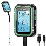 Topsky ph messgerät Erde,4-in-1 Digital Plant Wasser&bodenmessgerät with PH Value/Temperatur/Feuchtigkeit/Licht,USB-C aufladbar | 180° Flexhals | für Garten, Landwirtschaft, Rasen & Outdoor-Pflanzen