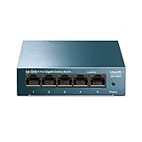 TP-Link LS105G 5-Ports Gigabit Netzwerk Switch (5 RJ-45 Lan Ports, robustes Metallgehäuse, 802.1P/DSCP QoS, Plug-and-Play, lüfterlos) blau metallic