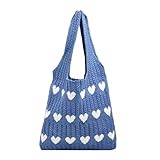 Kurze Trainingshose Herren Mit Taschen Damen Strick-Einkaufstasche, gehäkelte Umhängetasche, Liebes-Herz-Muster, Handtaschen, alltägliche Stricktasche Kinderwagen Taschen Rose (Blue, One Size)