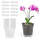 Vueinrg 10 Stück Orchideentopf Transparent 11,5cm aus Kunststoff Orchideen Übertopf Transparent Orchideentopf mit Untersetzer und Drainageloch Indoor Outdoor Balkon Schreibtisch