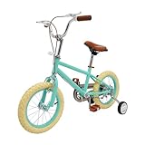 TouTToNG Kinderfahrrad 14'' Lernfahrrad Kinder Fahrrad mit Trainingsräder von Körpergröße 39,37-45,28'' geeignet Mädchen Jungen (Grün+Beige)