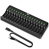 BONAI AA AAA Akku Ladegerät 16 Slot Universal LED Batterieladegerät Intelligentes Akkuladegerät Smart Battery Charger für AA/AAA NI-MH NI-CD Wiederaufladbar Batterien, Schwarz