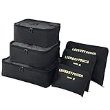 Vicloon Gepäck Organizer, 6-in-1-Set Koffer Organizer Umfassen 3 * Packwürfel und 3 * Aufbewahrungsbeutel, Reise Kleidertaschen für trockene Kleidung, Unterwäsche, Kosmetik und Andere Zubehör(Schwarz)