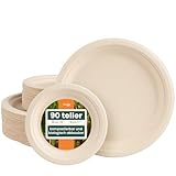 HAAGO 90 Einwegteller, Zuckerrohrteller - 2 Größen (25cm & 18cm), wie Pappteller - Einwegteller, Heim Kompostierbar & Biologisch abbaubar - Essteller und Dessertteller Set