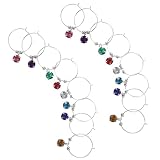 JOINPAYA 16 Bunte Weinglasringe mit Strass Anhänger Glasmarkierer für Weinpartys Schnappbare Kennzeichnungsringe für Trinkgläser Bar und Restaurantzubehör Zufällige Farbe