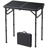 FUNYKICH Campingtisch Klapptisch 58x40cm, Faltbarer Picknicktisch mit 3 Höhenverstellbar(26/48/67cm), Aluminium Tragbar Falttisch, MDF Platten Multifunktionstisch für Picknick Camping Balkon (Schwarz)