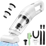 Handstaubsauger Akku Kabellos, 25000pa Auto Staubsauger Stark mit Bürstenloser Motor, 4-in-1Mini Staubsauger mit Autozubehör, Nass & Trocken mit Waschbar Filter für Tierhaare, Büro, Haus (Weiß)