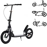 City Roller 12 Zoll Klappbarer Cityroller mit Bremse Big Wheel Scooter, 150 kg Tragkraft Höhenverstellbar Kickscooter für Kinder ab 7 Jahren Kinder und Jugendliche Black