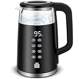 ForMe Glas Wasserkocher 1,7 L mit Temperatureinstellung Temperaturwahl 40-100°C LED Digitale Temperaturanzeige Einstellbar Glaskessel I Edelstahl Glaswasserkocher Teekessel Warmhaltefunktion BPA Frei