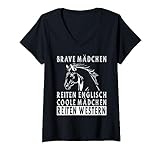 Coole Mädchen Reiten Western Pferde Dressur Reiter Reiten T-Shirt mit V-Ausschnitt