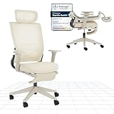 FLEXISPOT Ergonomischer Bürostuhl, Foldex, klappbarer Bürostuhl für Kleine Räume mit Lendenwirbelstütze, Höhenverstellbaren Armlehnen, 2D Kopfstütze, Schreibtischstühle mit Fußstütze Creamweiß