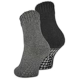 2 | 4 | 6 Paar ABS Socken Herren Damen Anti Rutsch Socken mit Wolle 21463 WP (Schwarz/Anthrazit 2 Paar 39-42)