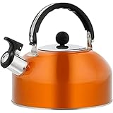 Flötenkessel, 3L Edelstahl Herdplatte Wasserkessel, mit Griff und hoher Pfeife, für Gasherd, Induktionsherd, Orange