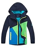 YOUNGSOUL Kinder Regenjacke mit Farbblock Mädchen Jungen Übergangsjacke Outdoorjacke Win und Wasserdicht Windjacke mit Kapuze Dunkelblau DE: 146-152 (Herstellergröße 150)