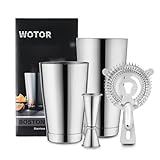 WOTOR Boston Cocktail Shaker Set, 18 oz & 28 oz Edelstahl Shaker Dosen mit Gewicht, Sieb, doppelter Messbecher, professionelles Bar Werkzeug für Barkeeper (Silber)