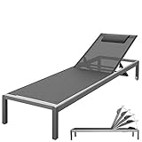 RS Trade® Exclusive 'Monaco Outdoor Aluminium Sonnenliege (bis 160 kg belastbar) mit reißfester Textil Bespannung und 5-Fach Verstellbarer Lehne und Rollen, Alu Gartenliege inkl. Nackenrolle, Grau