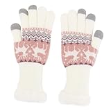 Hemobllo Weiche Warme Damen Winterhandschuhe mit Weihnachtsmuster Gestrickt Geteilte Finger Flauschig Gefüttert Winddicht und Atmungsaktiv als zu Weihnachten und Geburtstag