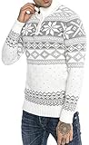 Redbridge Herren Strickpullover Norweger Pullover Stehkragen Weiß L