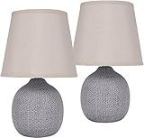 BRUBAKER 2er Set Tisch- oder Nachttischlampen - 28,5 cm - Braun/Beige- Keramik Lampenfüße mit Struktur - Leinen Schirme Beige