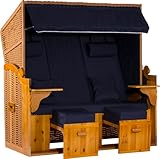 Webavita - Strandkorb Ostsee XXL | 3 Sitzer | Bausatz | Geflecht: Natur, Bezug: Uni/Blau | Volllieger | Beach Chair für den Garten, Terrasse oder Balkon