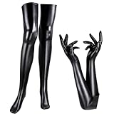 Bauzuoyo Karneval Kostüm Damen Metallic Glänzend Handschuhe und Strümpfe in Latex Leder Lack Optik Wetlook Nachtclub Clubwear Hochzeit Abendparty Cosplay Tanzkleidung Alien Kostüme