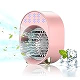 Luftkühler mit Verdunstungskühlung, Mini Klimaanlage Akku Portable, Mini Ventilator USB 4 in 1, Mobile Klimagerät ohne Abluftschlauch Leise Klimaanlage Mobil Klimagerät Conditioner Air Purifier (Rosa)
