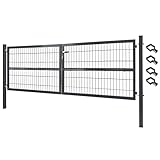 V2Aox Gartentor Tor Gartenzaun Zaun 300x100 cm Doppelflügelig Gartentür aus Metall für Stabmattenzaun Abschließbar inkl. Pfosten Grau