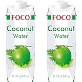 FOCO Kokoswasser, pur, erfrischender Durstlöscher, Sportgetränk, kalorienarm, von Natur aus vegan, 100% Kokosnusswasser - 1 x 1 l (Packung mit 2)