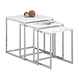 Relaxdays Beistelltische 3er Set, Couchtisch, Holz, Metall, Satztische, modernes Design, HxBxT: ca. 42 x 40 x 40 cm, weiß