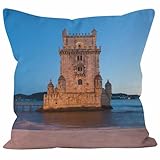 Nimvoya Leinen-Kissenbezüge für Outdoor-Kissen, Stuhl-Kissenbezüge für Wohnzimmer, Sessel, 50 x 50 cm, Stadt-Kissenbezüge, Urlaub, Sofakissenbezüge mit Reißverschluss, 1 Stück