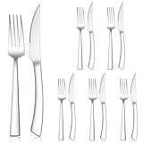 Herogo Steakbesteck Set, 12-teilig Edelstahl Messer und Gabel Set für 6 Personen, Silber Besteck Steakmesser und Steakgabel für Haus Restaurant Hotel, Rostfreie & Spülmaschinenfest