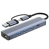 USB LAN Adapter 1000M, USB C auf Ethernet Adapter RJ45 Gigabit Netzwerkadapter, USB C Hub ethernet mit 3 *USB 3.0 & 1 *USB Type-C Ports für MacBook XPS Surface Pro Linux Chromebook, usw