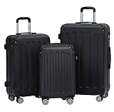 BEIBYE- Hartschalenkoffer Koffer Trolley Rollkoffer Reisekoffer Zahlenschloß 4 Zwilings-Rollen (Black, Koffer-Set)