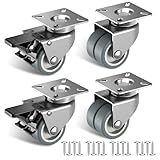 50mm Möbelrollen mit Sicherheitsbremse 4er Set Schwerlastrollen (2 mit Bremsen und 2 ohne) Strandkorbrollen mit 400kg Gesamtkapazität