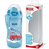 NUK First Choice+ Flexi Cup Trinklernflasche | ab 12 Monaten | auslaufsicher mit Trinkhalm | Clip und Schutzkappe | BPA-frei | 300 ml | Feuerwehrauto (blau)