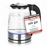EMERIO Glas Wasserkocher mit 1.7 Liter Volumen | 2200 Watt | blaue LED Innenbeleuchtung | 360° Basis | SIEGER Preis/Leistung Haus & Garten Test | bestes Borosilikatglas | BPA frei | WK-119988.7