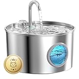 Katzenbrunnen Edelstahl Trinkbrunnen für Katze: Katzenbrunnen für Katzen - 2.2L Ultra leise Wasserbrunnen für Katzen - katzentrinkbrunnen für Hunde mit Wasserstandsfenster - mit Einem Satz Filter