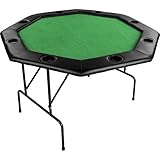 GAMES PLANET Faltbarer Pokertisch „Flush“ für bis zu 8 Spieler, achteckig, Maße 120x120 cm, MDF Platte, gepolsterte Armauflage, 8 Getränkehalter, Tuchfarbe grün