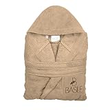 Basile Milano, Bademantel mit Kapuze und Tasche, bestickt aus Frottee aus reiner Baumwolle, Größe L/XL, Sand