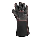 Weber Leder Grillhandschuhe, 1 Paar, extrem hitzebeständig, weich und sicher, aus Premium Leder mit roter Naht - Schwarz (17896)
