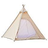 GPDNBIEU, mit Sonnenschutz 3 4 Personen Familienzelt Outdoor Camping Baumwollzelt Jurtenzelt for Bergsteigen Wandern(Beige,Oxford Cloth)
