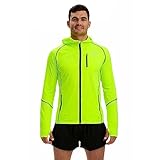 time to run Thermo-Laufjacke für Herren mit Frontreißverschluss Kapuze und Taschen M Limonengrün