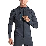 BROKIG Leichte Hoodie Herren,Schnelltrocknende Laufjacke Atmungsaktives Kapuzenpullover Trainingsjacke mit Reißverschluss(Dunkelgrau,L)