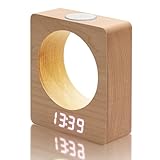 Veroa Digitaler Wecker aus Holz mit Licht, digitaler Wecker mit 3 Alarmen, Nachttisch, Netzbetrieb, vier Stufen dimmbar, LED-Wecker mit Temperatur- und Kalenderanzeige