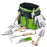 WORKPRO Gartenwerkzeug Set, 8 in 1 Gartengeräte mit Aufbewahrungstasche, aus Edelstahl, Gartenschaufel mit Holzgriff, Blumenschere, Gartenkralle, Handgrubber, Geschenk für Gärtnerinnen und Gärtner