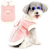 Zunea Hunde-Wintermäntel für kleine Hunde, Katzen, Scher-Fleece, Hundejacke, Mantel mit D-Ring, niedliche Welpenkleidung mit Schleife, weiche, warme Fleece-Weste, Kleidung, winddicht, kaltes Wetter,