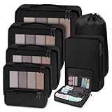 Otauoaea Koffer Organizer Set 8 Teilig - Packing Cubes Reise Zubehör - Travel Organizer Packwürfel Packtaschen für Koffer - Kofferorganizer mit Kleidertaschen, Kosmetiktasche, Schuhbeutel - Schwarz